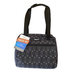 New PACKIT Freezable Hampton Lunch Bag Black White Grid Pattern Reuse Zipper